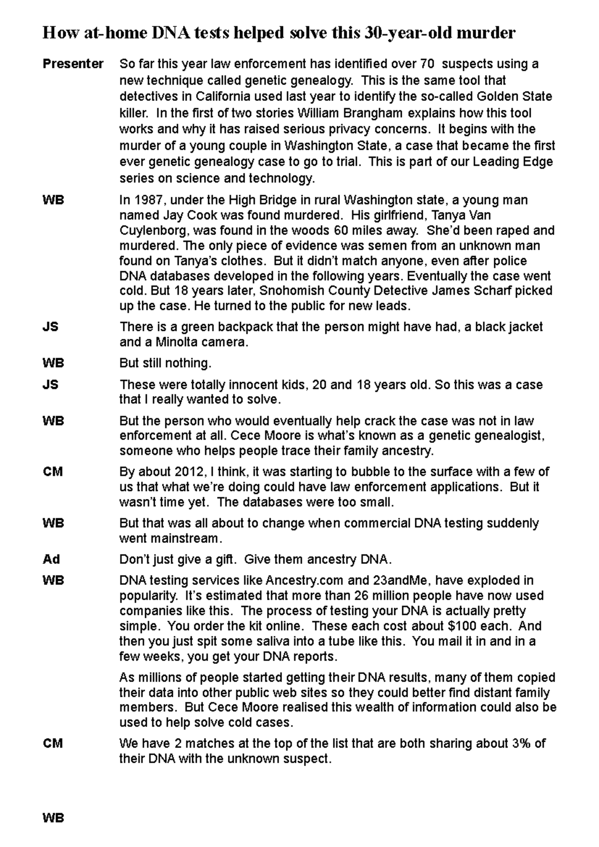 How at-home DNA tests... transcript - How at-home DNA tests helped ...