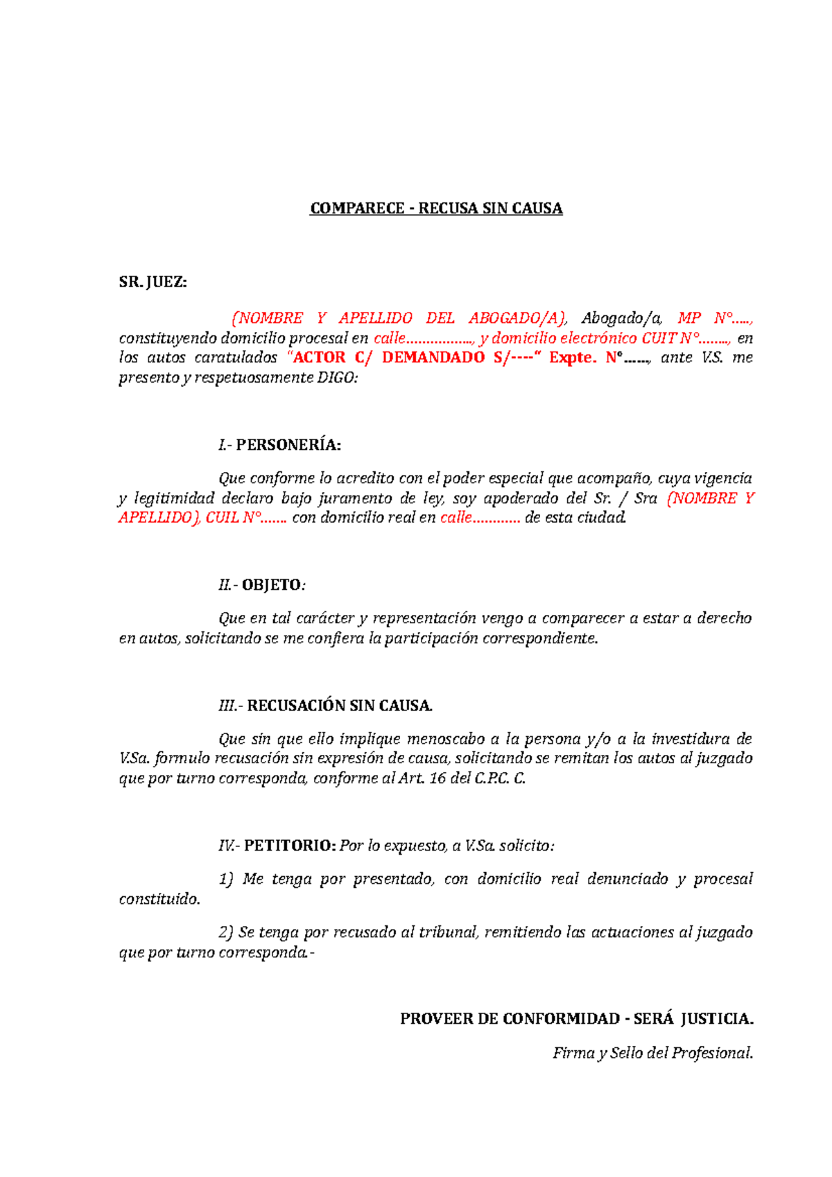 Recusación Sin Expresión de Causa - UNNE DRECHO Documentación Legal ...