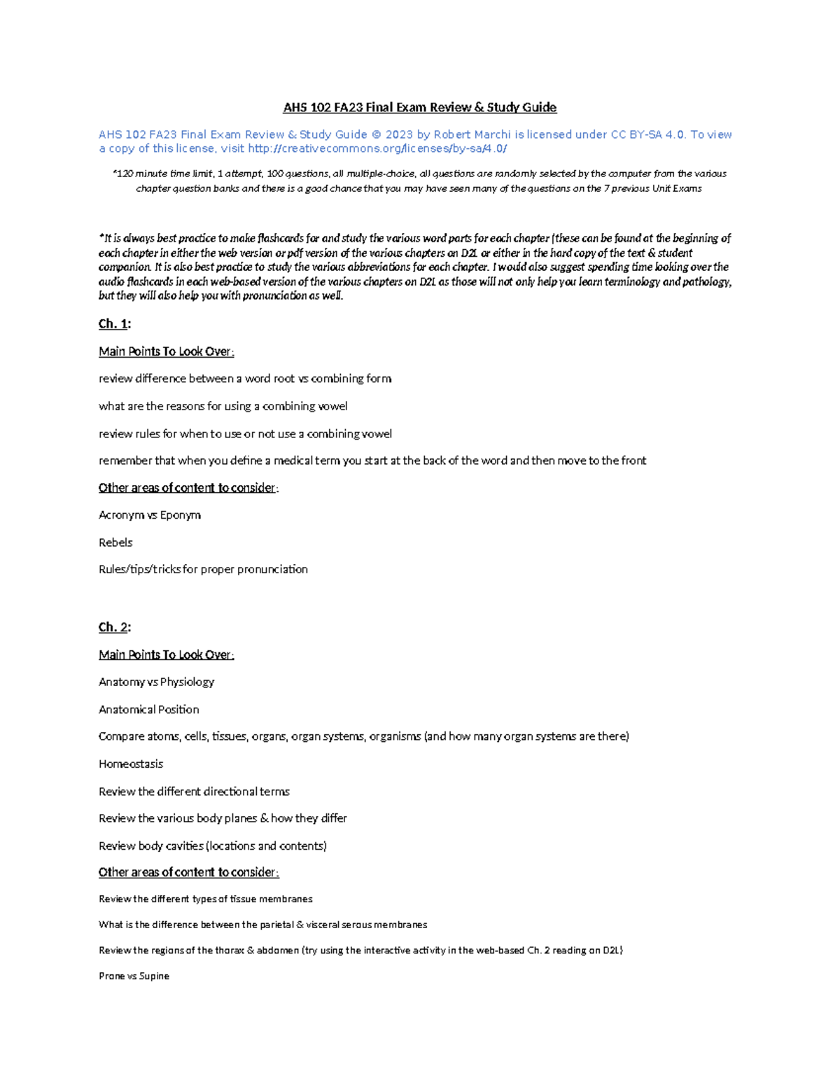 AHS 102 FA23 Final Exam Review & Study Prep Guide - Studocu