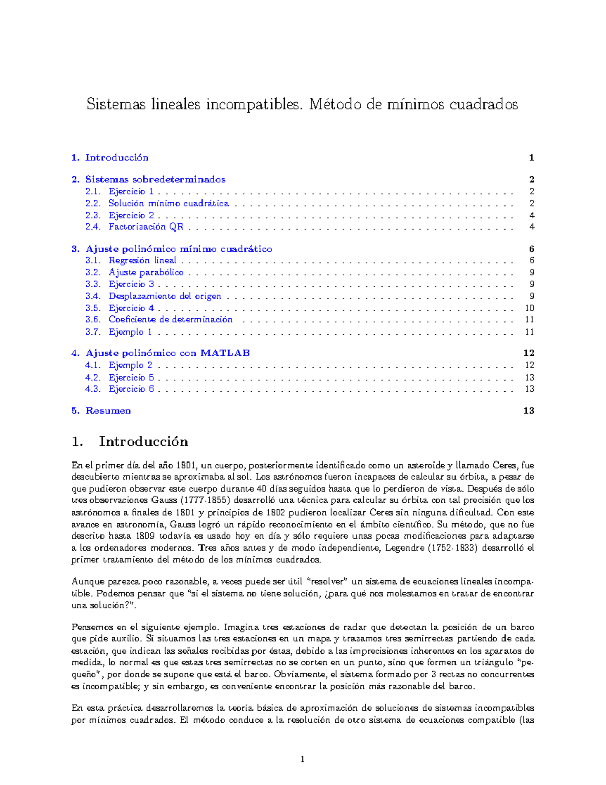 Práctica 4: Sistemas Lineales Incompatibles y Ajuste por Mínimos ...