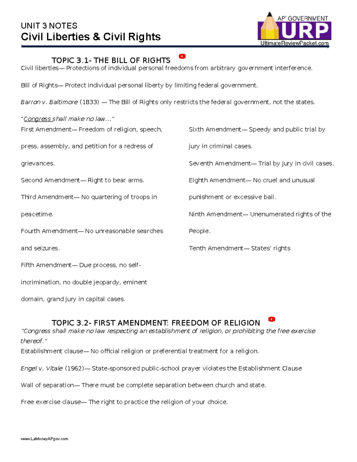 Unit 3 Civil Liberties & Civil Rights Video Notes - Studocu