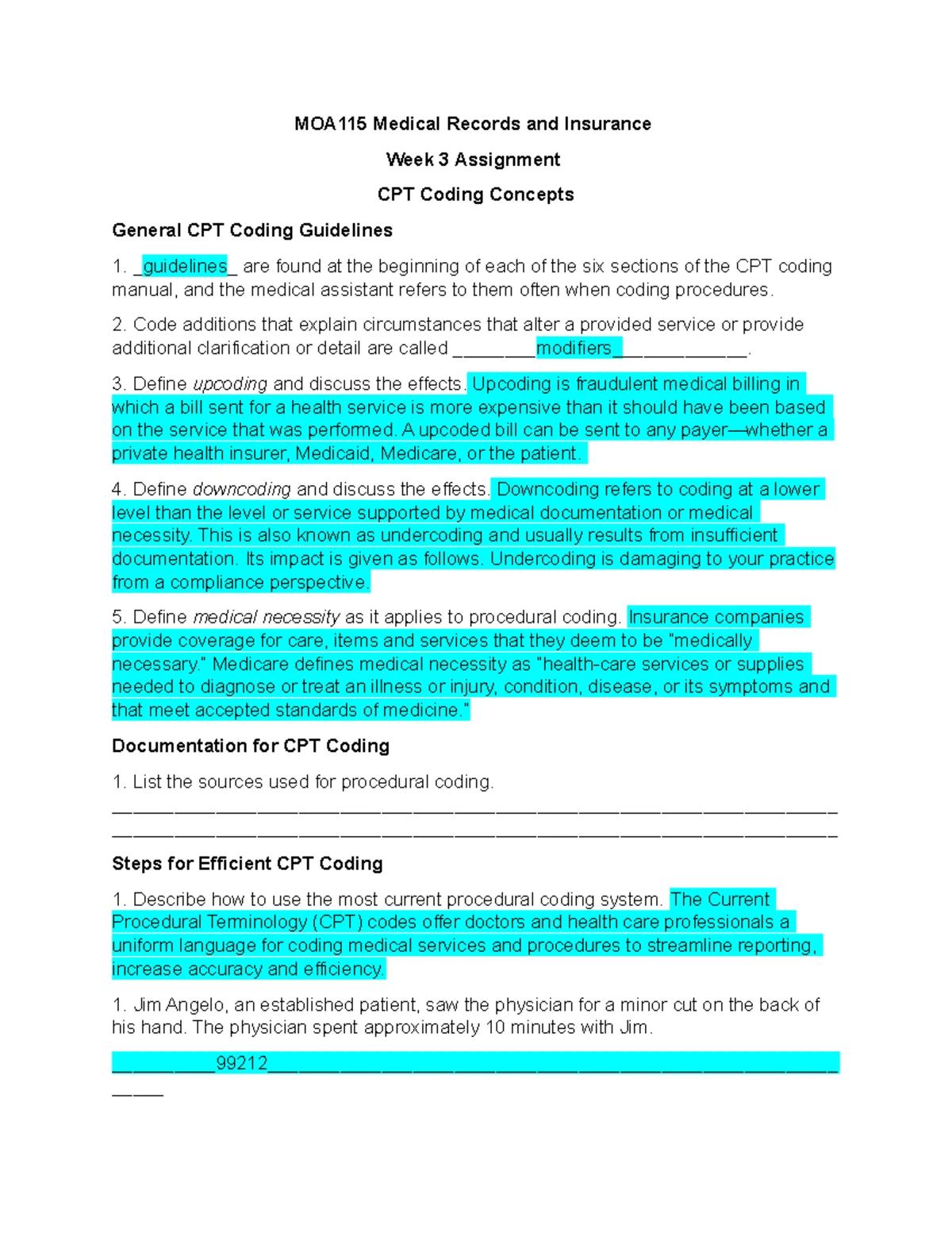 Week5assignment worksheet moa115 medical records and insurance week 5