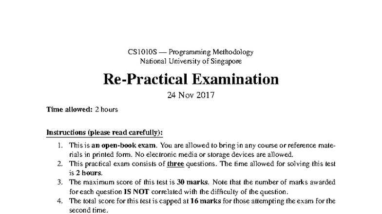 CS1010S Programming Methodology Practical Exam 24 Nov 2017 - Studocu