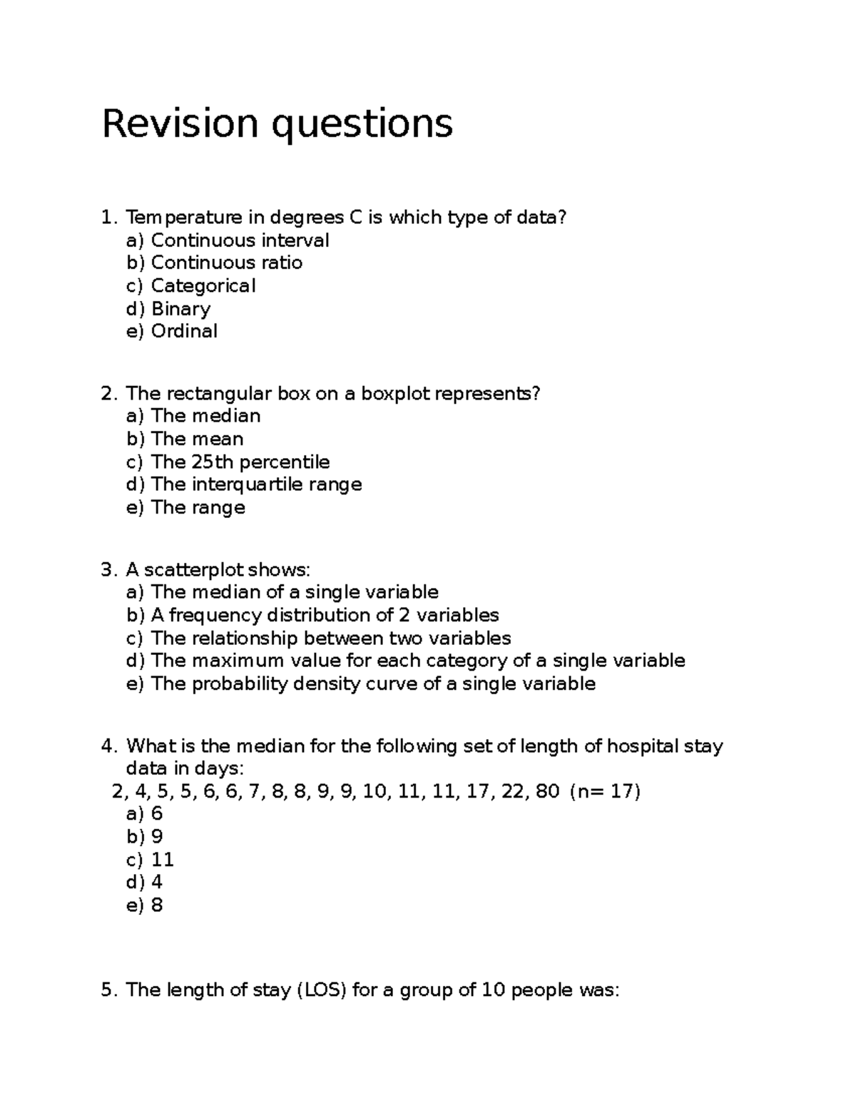 Biostatistics 101: Sample Exam Questions for Final Review - Studocu