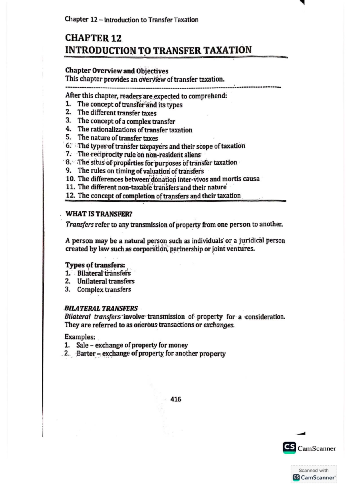 Chapter 12: Overview of Transfer Taxation Concepts and Theories - Studocu