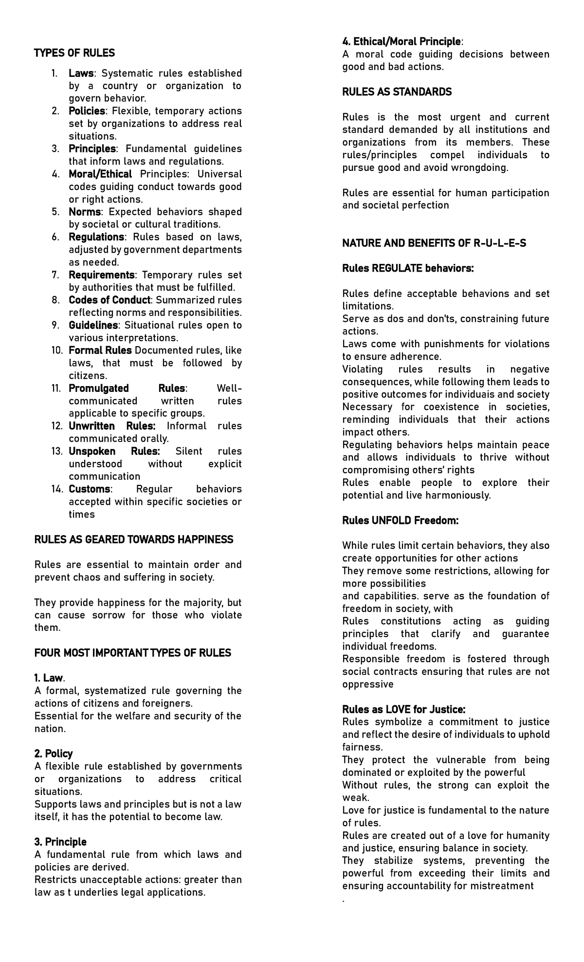 Path Fit - its goods - TYPES OF RULES 1. Laws: Systematic rules ...