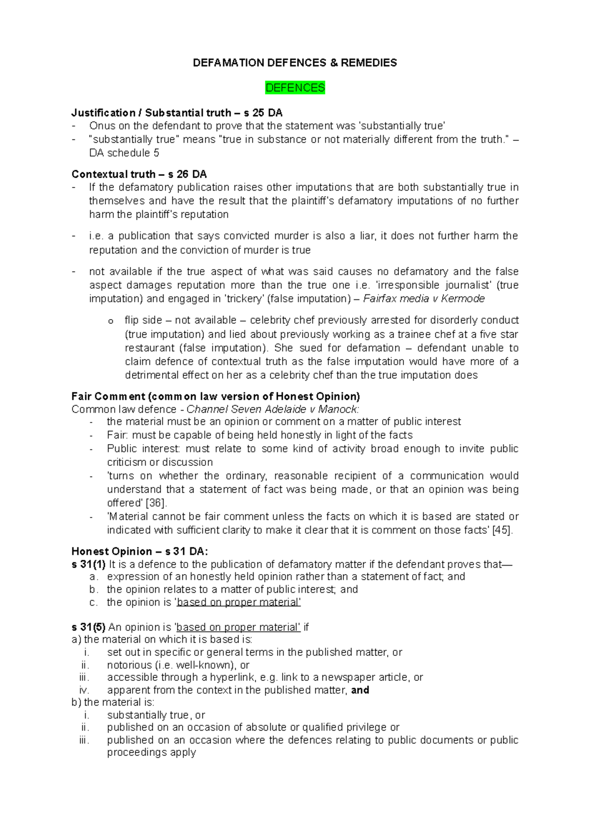 Defamation - Defences and Remedies - DEFAMATION DEFENCES & REMEDIES ...