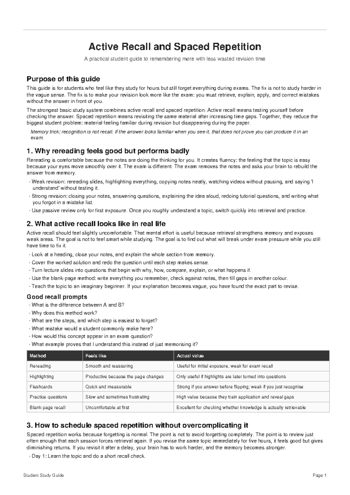 Study Guide: Active Recall & Spaced Repetition Techniques - Studocu