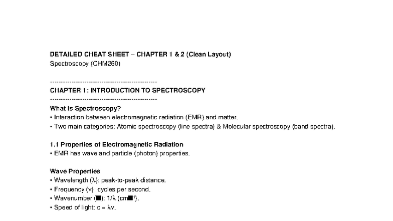 Spectroscopy Cheat Sheet CHM260: Intro to Spectroscopy & Key Concepts ...
