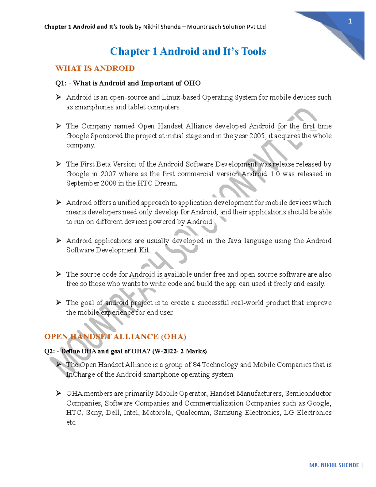 Chapter 1: Android & Its Tools - Study Notes for CS101 - Studocu
