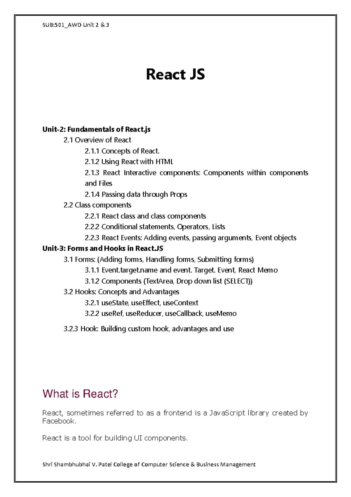 React Units 2 & 3: Fundamentals, Forms, and Hooks Overview - RWGGEFVEFV ...