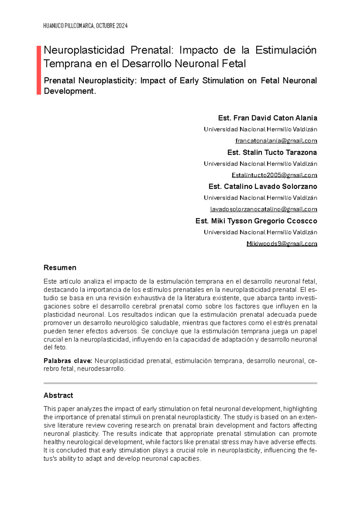 Articulo Cientifico - Neuroplasticidad Prenatal y Estimulación Temprana ...