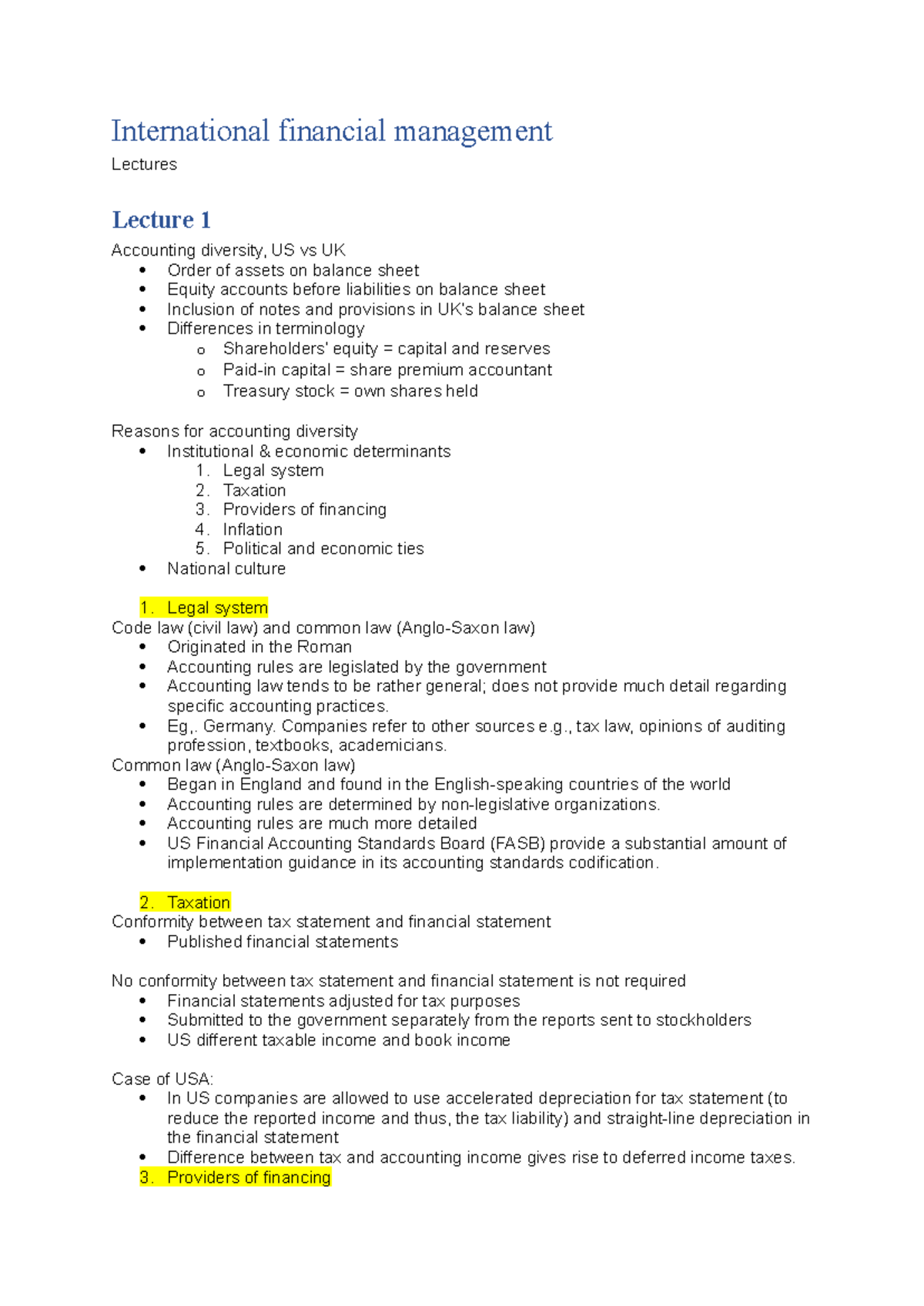 International Financial Management IFM: Lecture Notes Overview ...