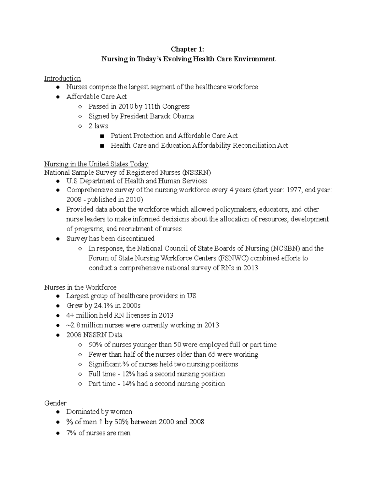 NUR 101 - Chapter 1: Nursing in Today's Evolving Health Care ...