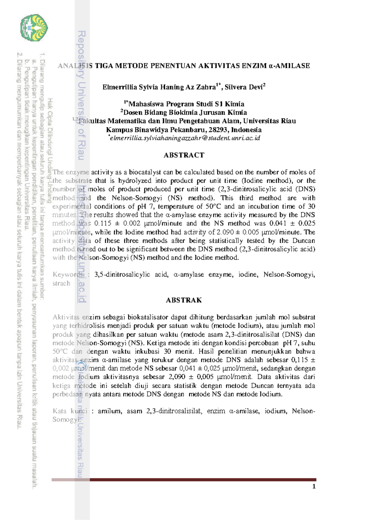 Analisis Aktivitas Enzim α-Amilase: Perbandingan Metode Iodium, DNS ...