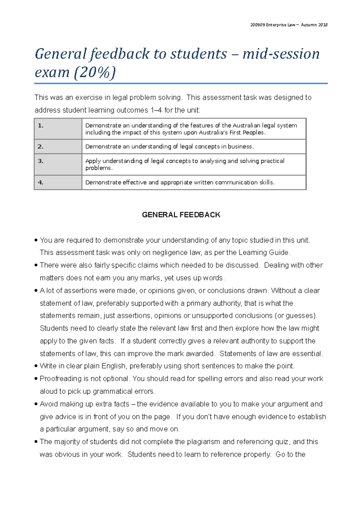 General feedback to students - This assessment task was designed to ...