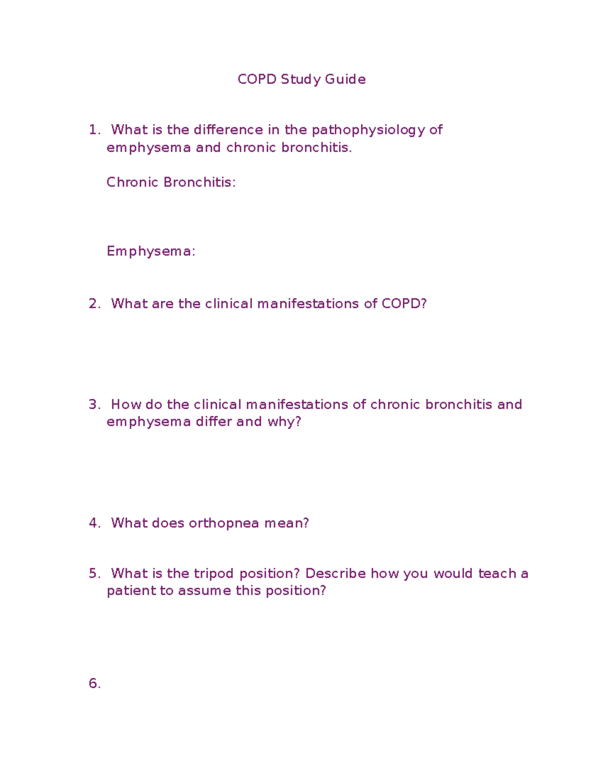 COPD Study Guide: Emphysema vs. Chronic Bronchitis & Nursing Care - Studocu