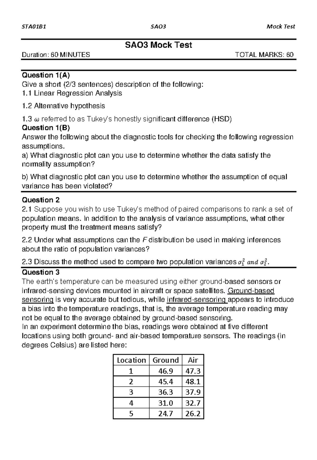 STA01B1 SAO3 Mock Test - 2022 Past Paper Review and Analysis - Studocu