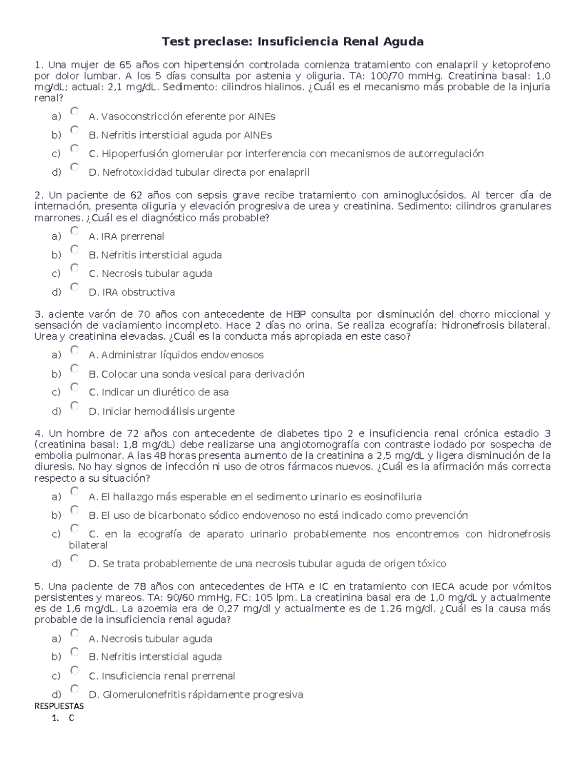 Test Preclase: Insuficiencia Renal Aguda y VIH - Complicaciones y ...