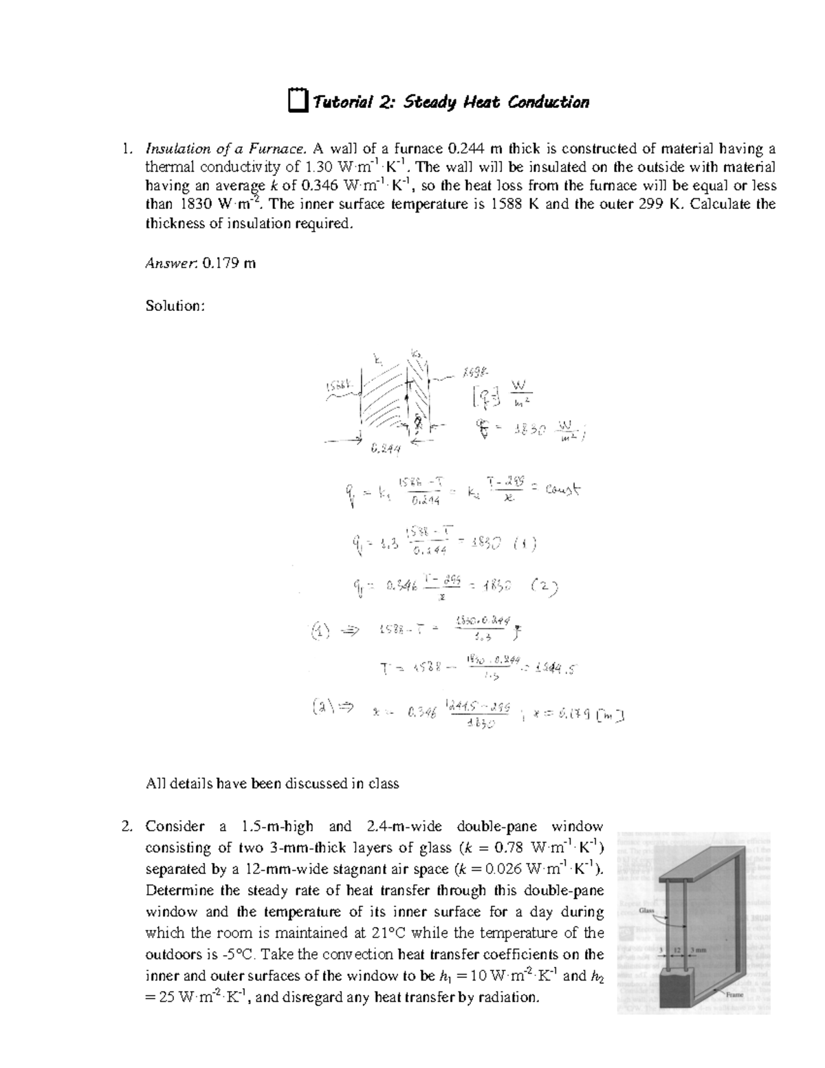 Tutorial 2 Solutions: Steady Heat Conduction Problems Explained - Studocu
