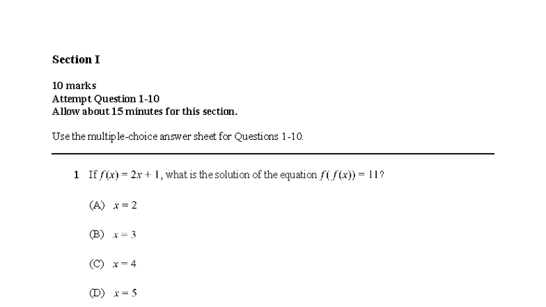 Advanced Mathematics Mock Exam - Section I & II Questions - Studocu