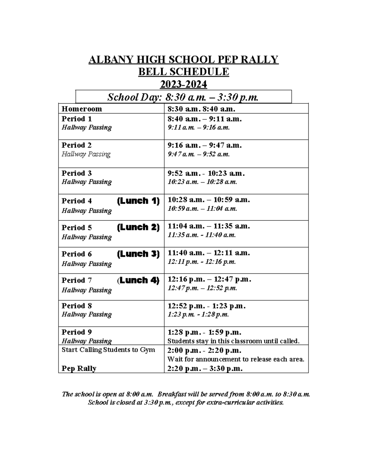 Bell Schedule AHS Pep Rally 23.24 Final - ALBANY HIGH SCHOOL PEP RALLY ...