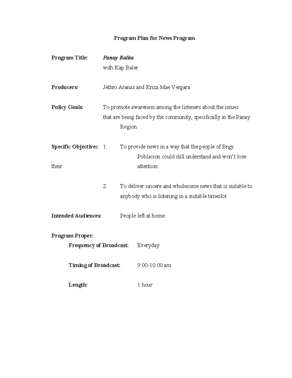 Panay Balita: Sample Radio News Script for Oct 15 (Pilot Ep.) - Studocu
