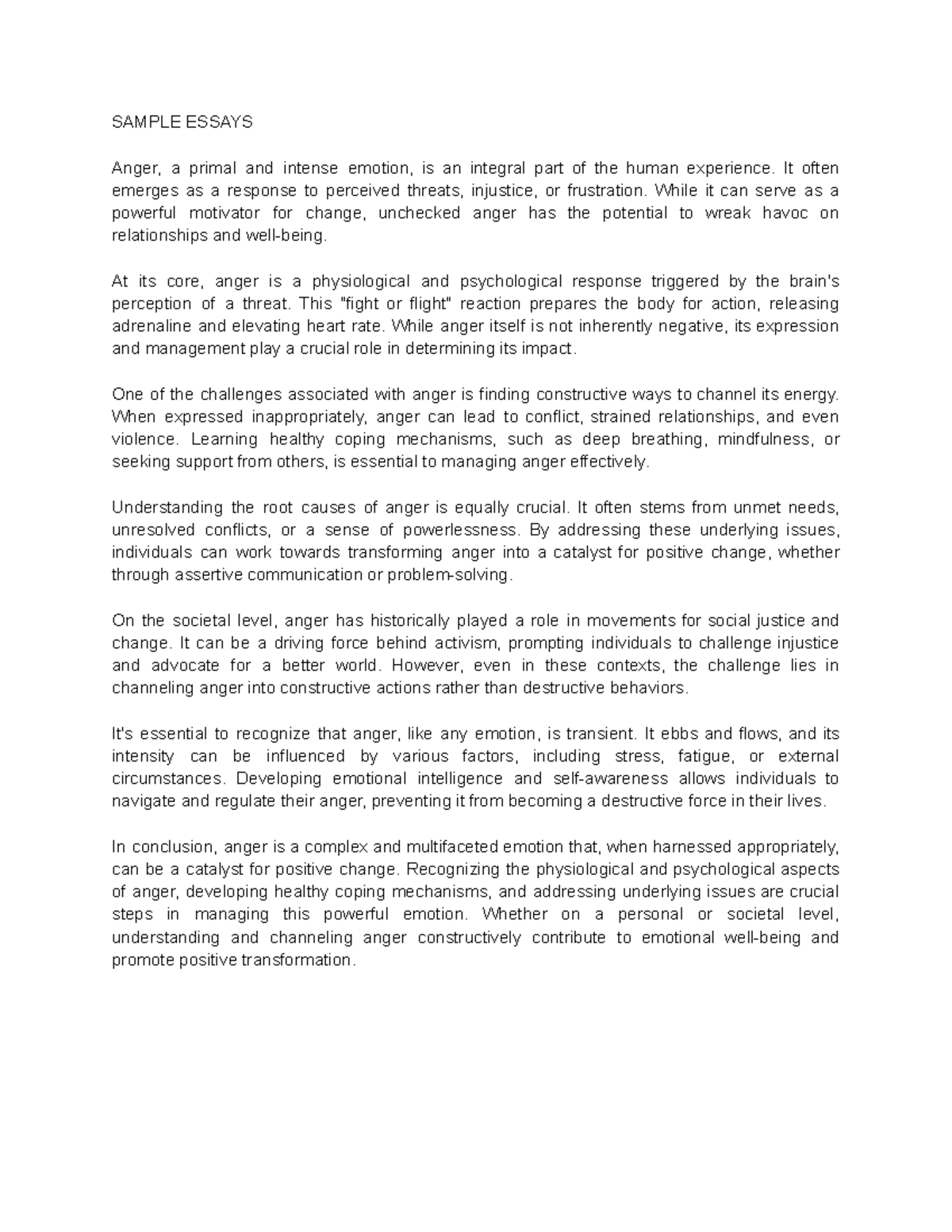 Essay on Anger Management: Understanding Its Effects and Responses ...