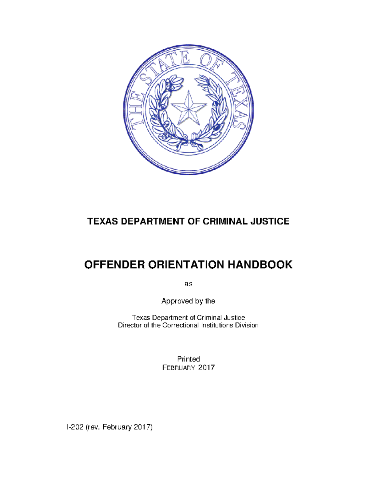 Offender Orientation Handbook - TDCJ Guidelines & Policies (Feb 2017 ...