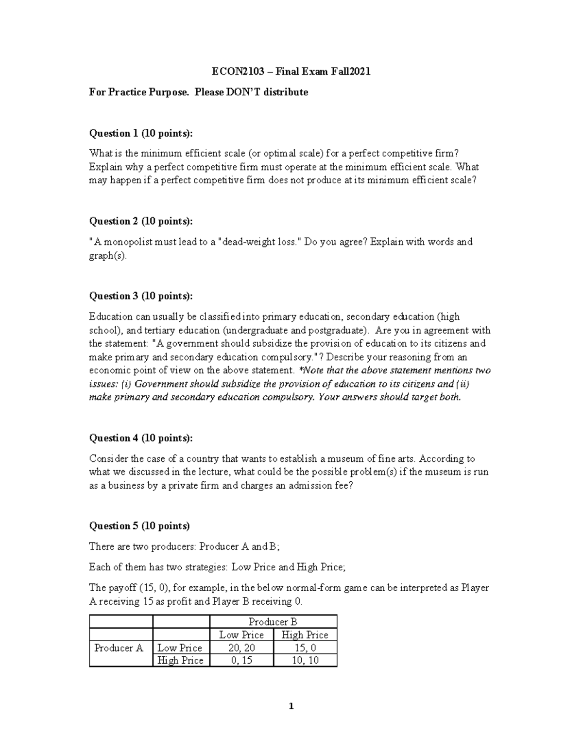 ECON2103 Final Exam Fall 2021 - Practice Questions and Answers - Studocu