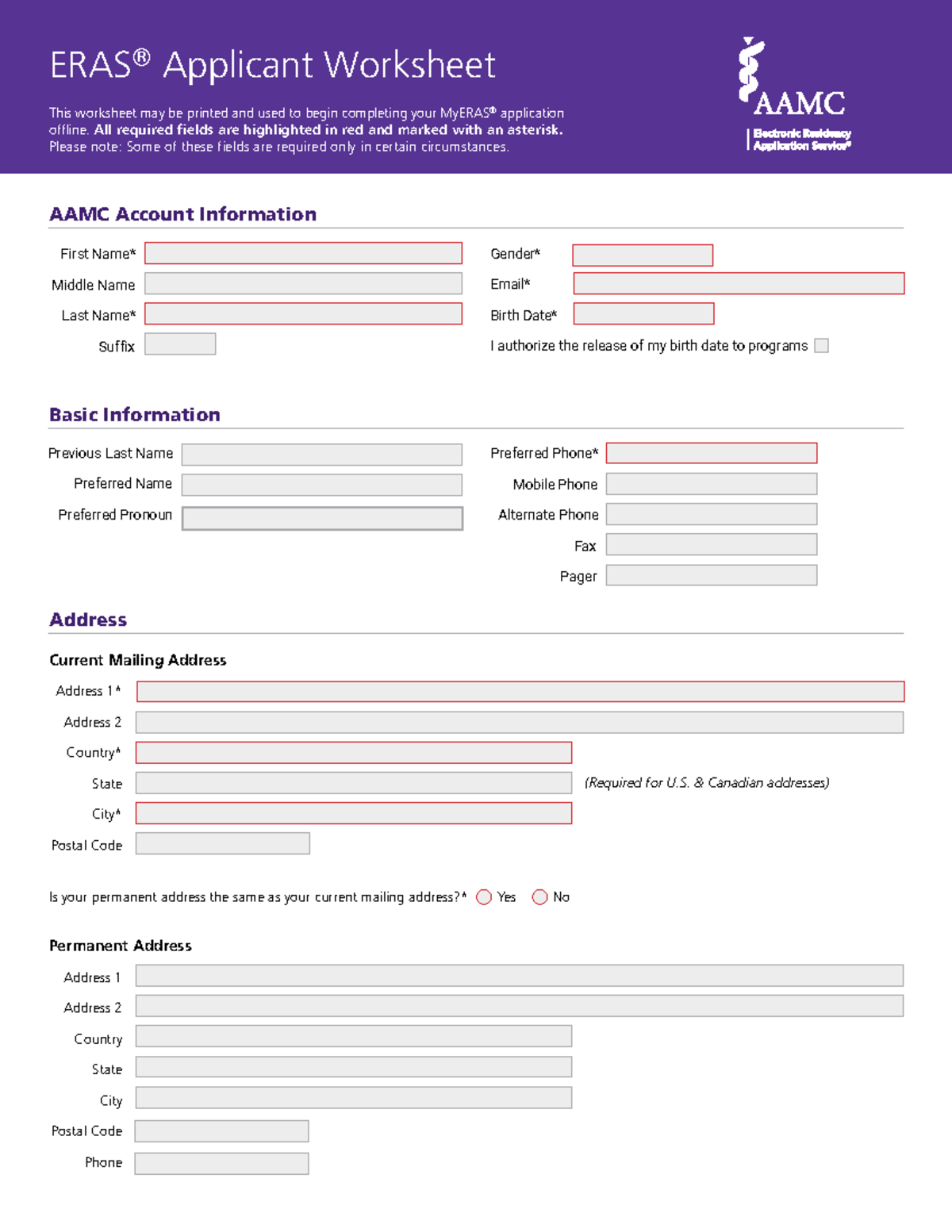 My ERAS worksheet 2024 - ERAS - AAMC Account Information First Name ...
