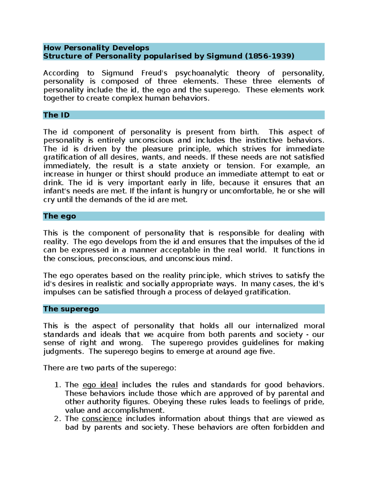 PSY 101: Understanding Personality Development According to Freud - Studocu