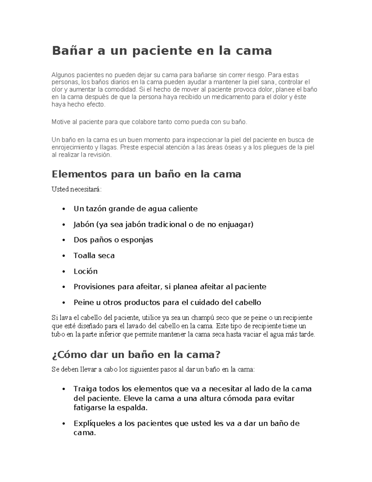 Guía para Bañar a un Paciente en la Cama: Técnicas y Materiales - Studocu