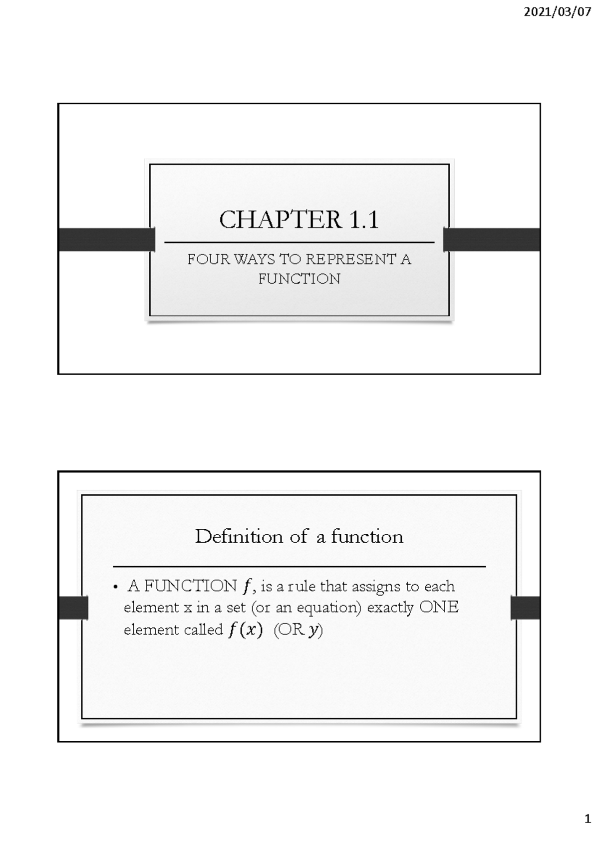 Chapter 1: Multiple Representations of Functions in Mathematics - Studocu