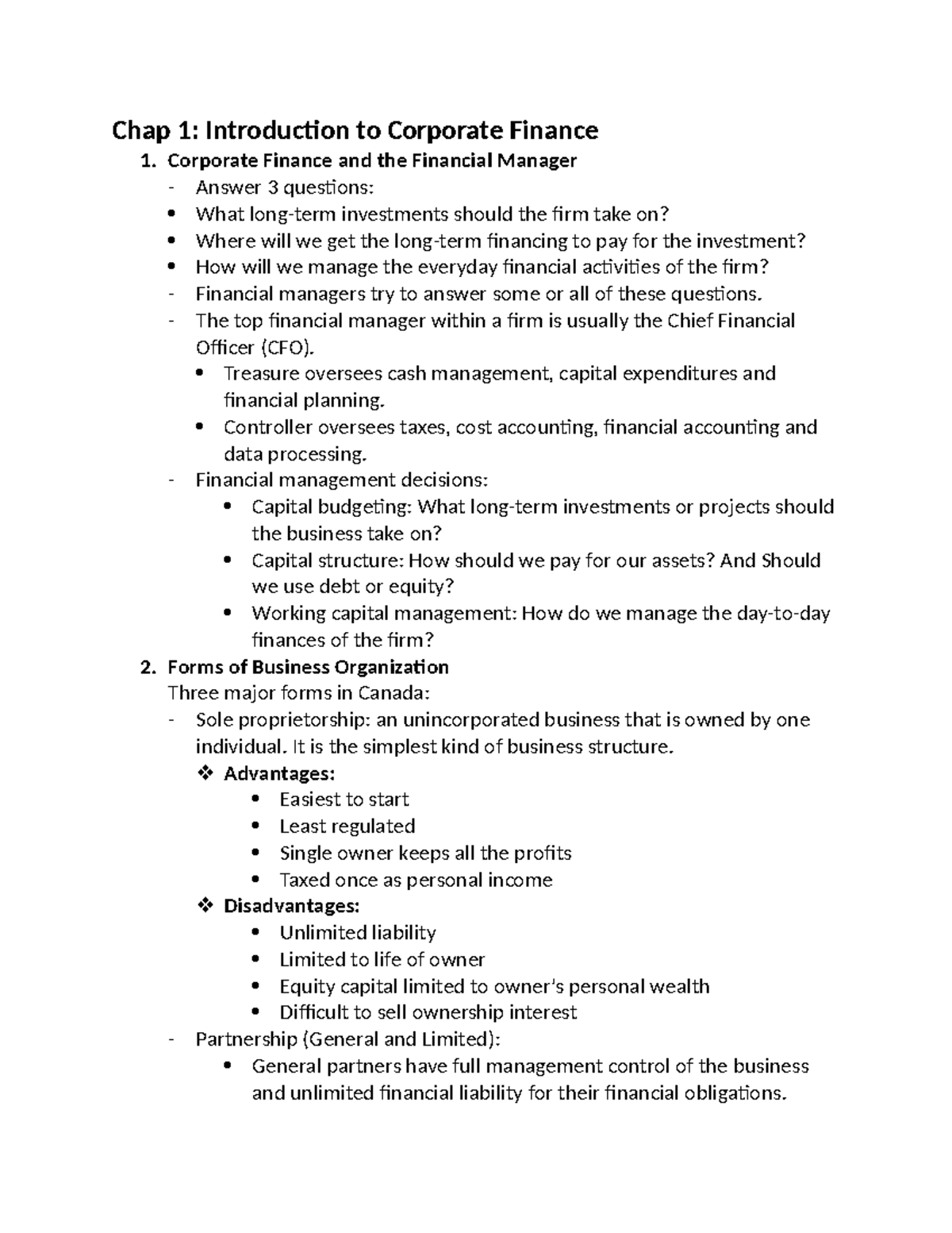 Chap 1 - Introduction to Corporate Finance Overview and Key Concepts ...