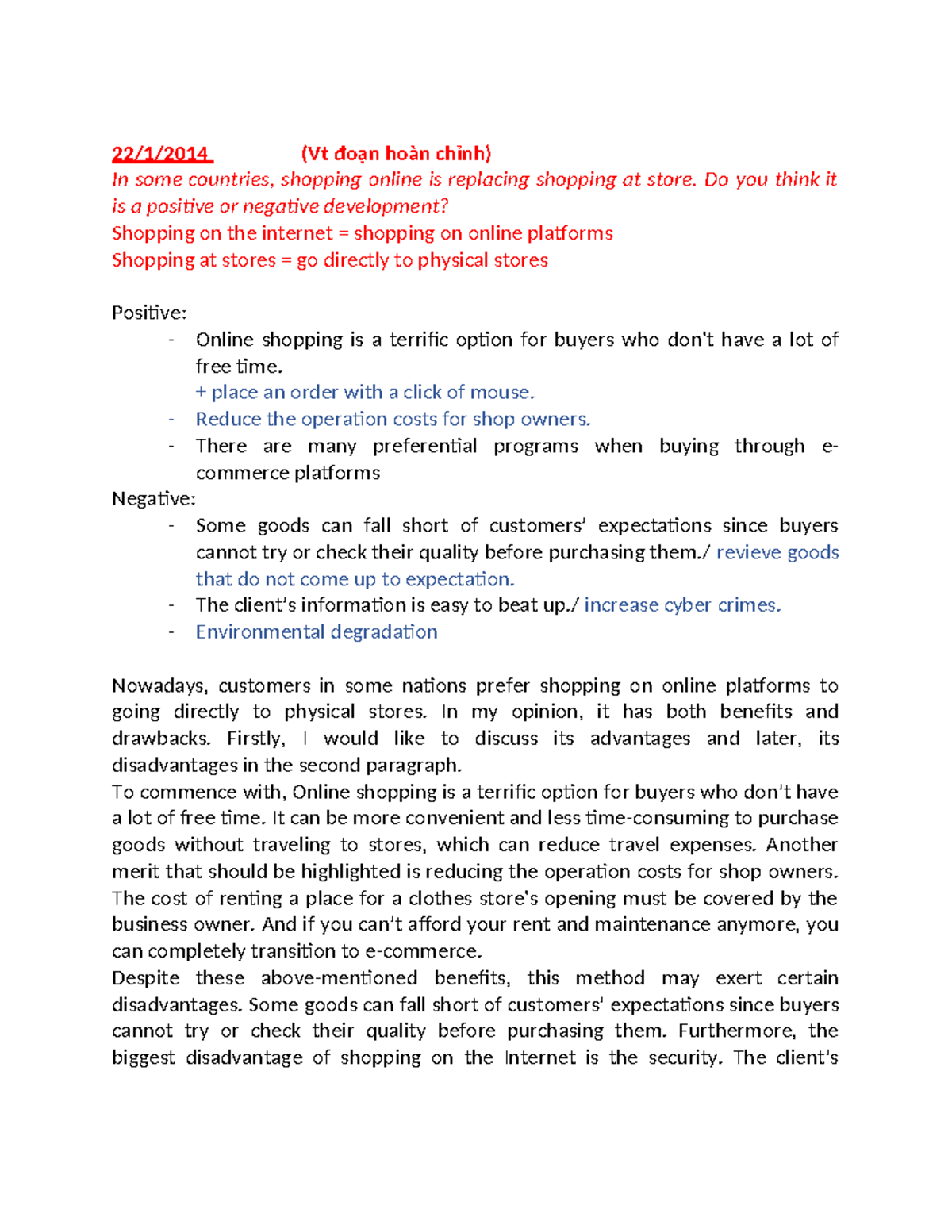 IELTS Essay Notes: Online Shopping vs. In-Store Shopping Analysis - Studocu