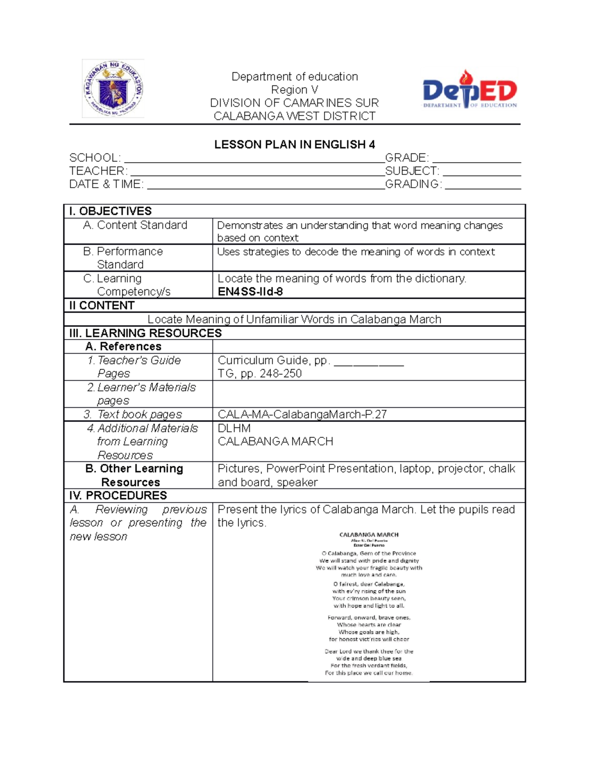 Locate-the-meaning - LESSON PLAN FOR STUDENTS - Department of education ...