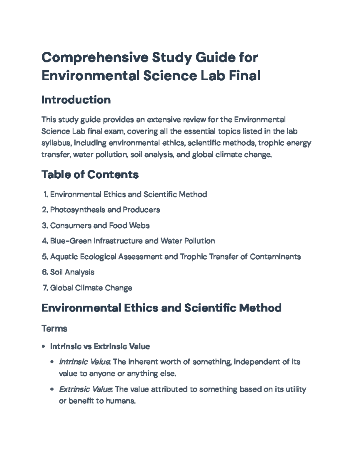 Environmental Science Lab Final Exam Study Guide - Comprehensive Study ...