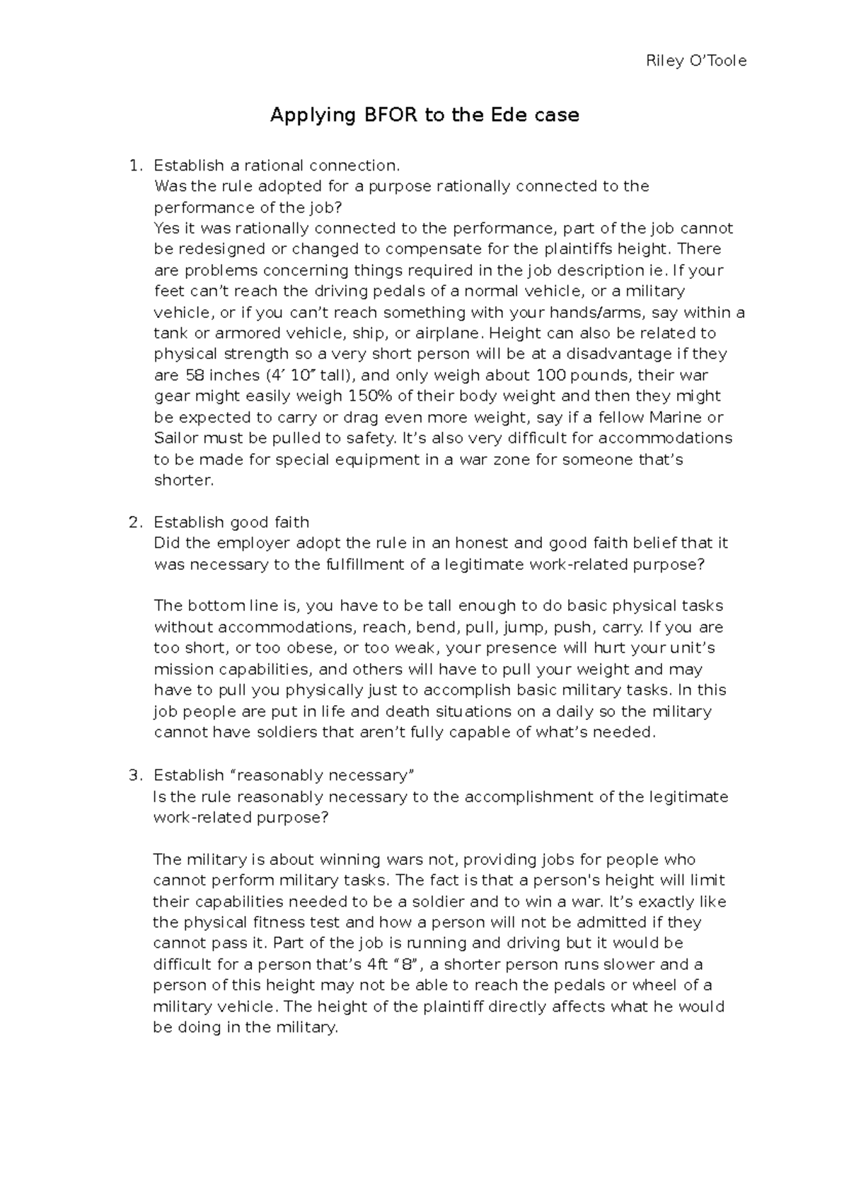 BFOR Ede Case - notes - Riley O’Toole Applying BFOR to the Ede case ...