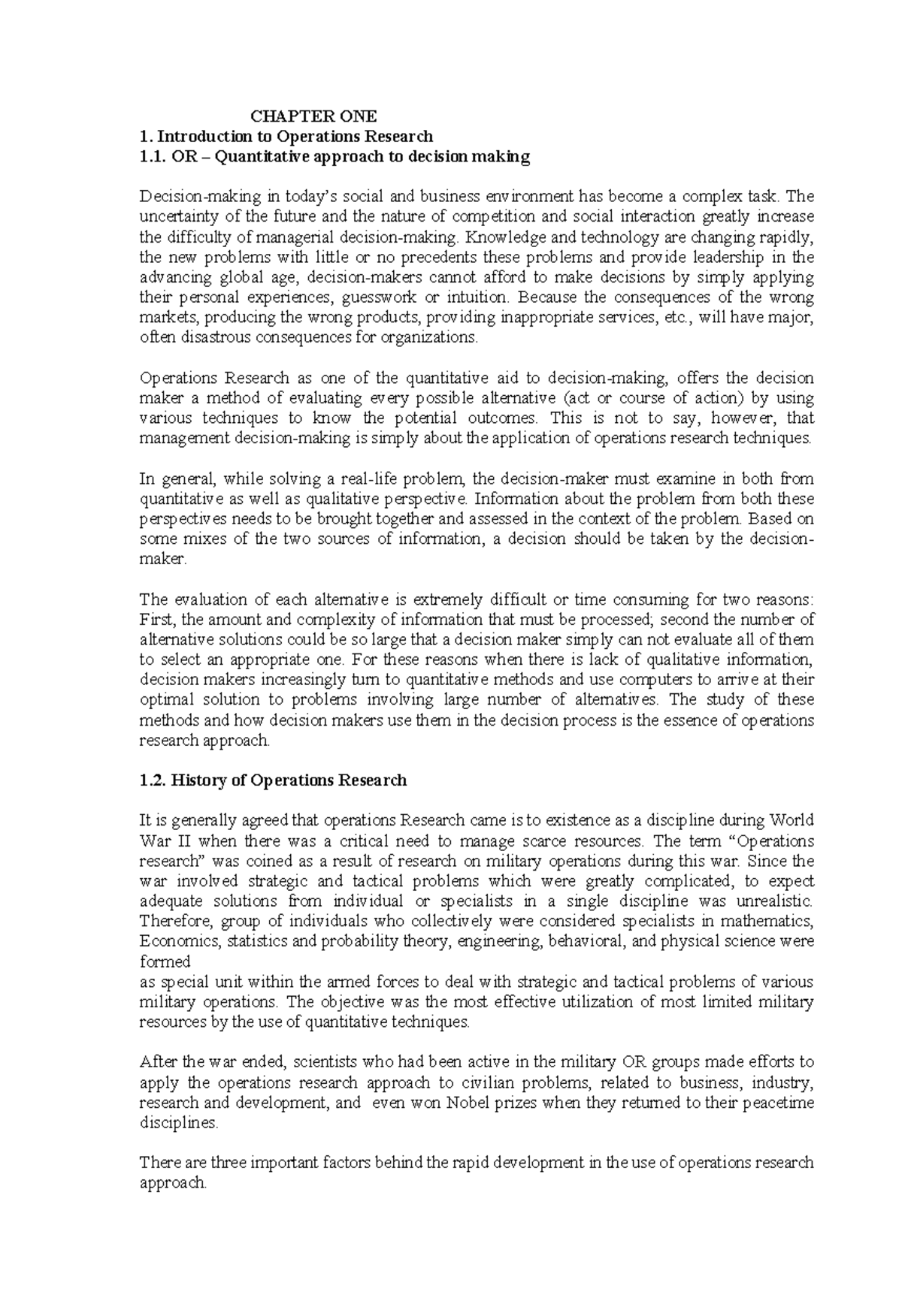 743800106 - Chapter 1: Introduction to Operations Research - Studocu