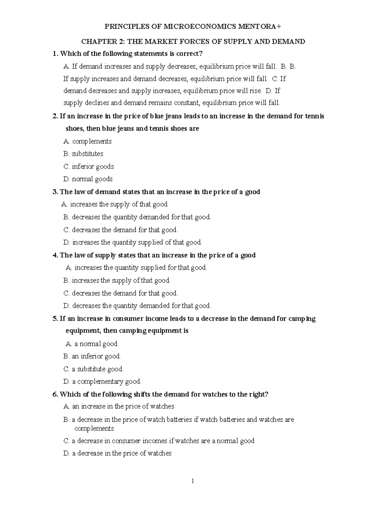 PRINCIPLES OF MICROECONOMICS CHAPTER 2 & 3 EXERCISES - MENTOR A+ - Studocu