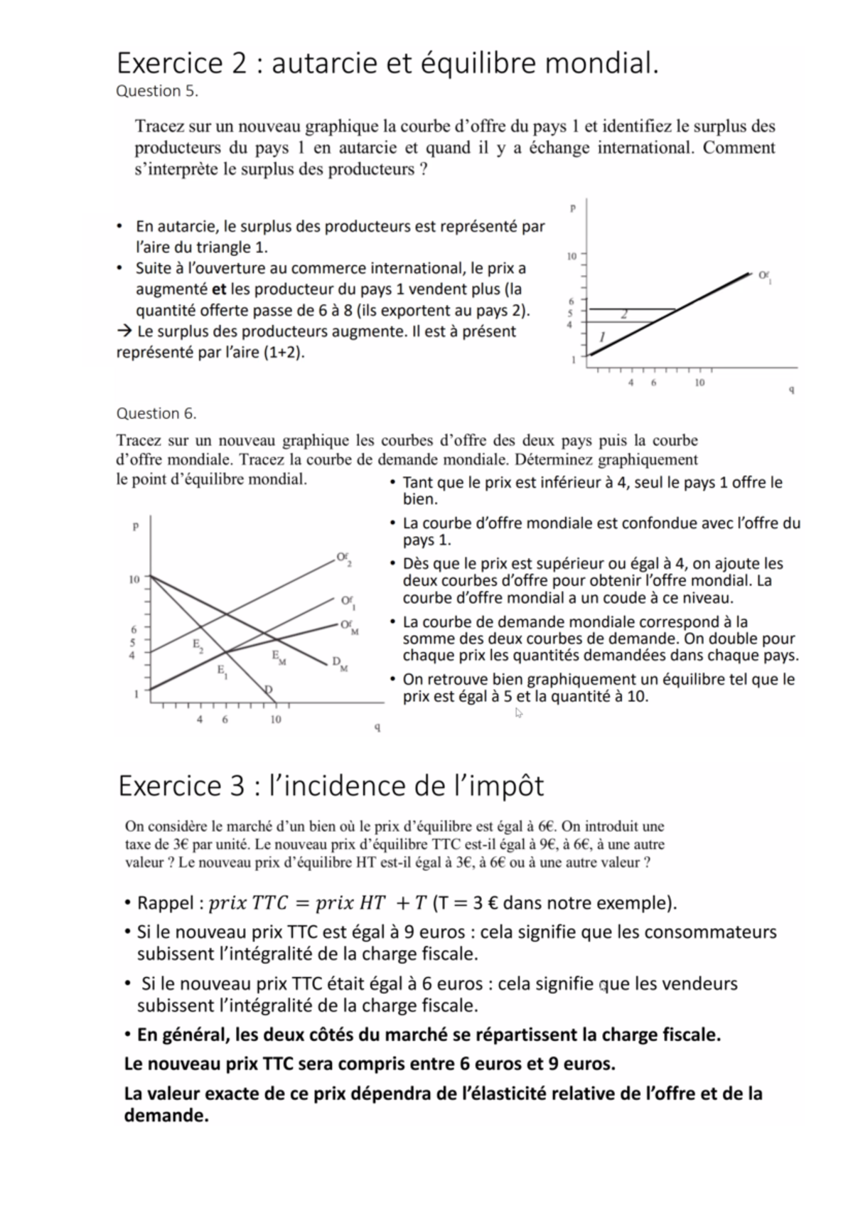 Td4 suite - tds - Exercice 2 : autarcie et équilibre mondial. Question ...