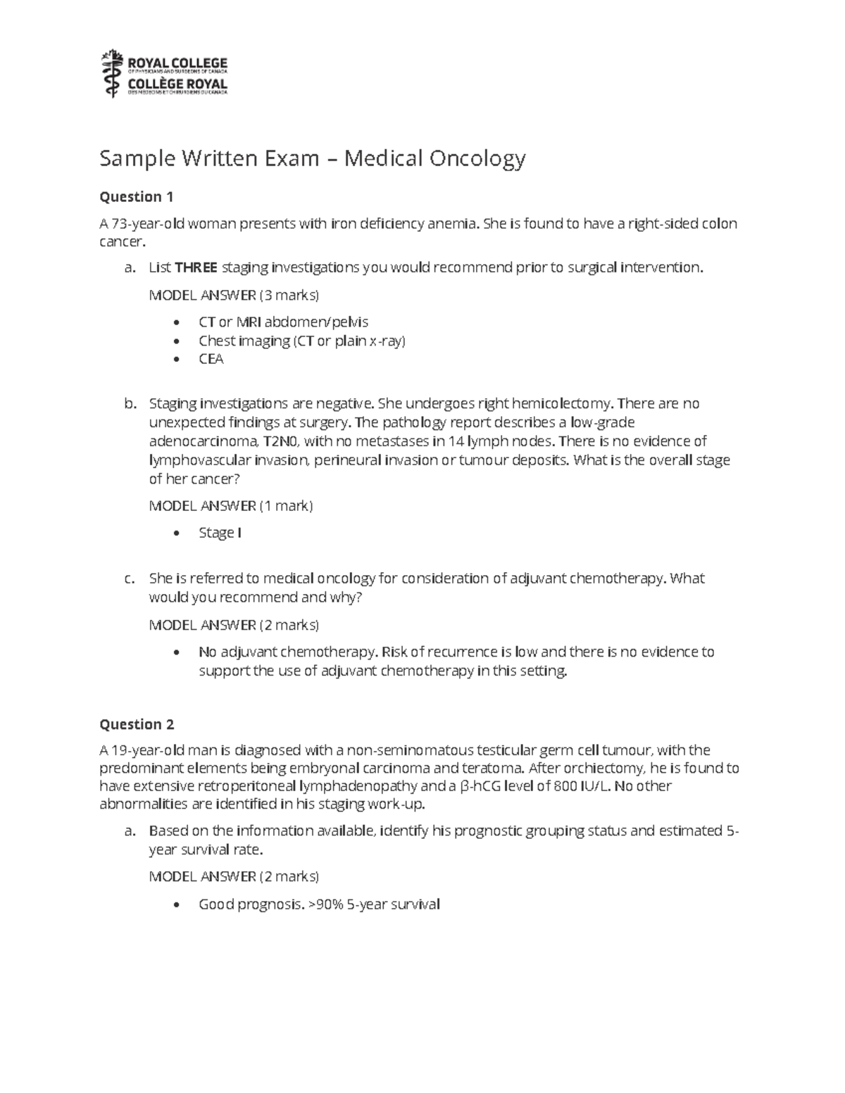 Medical Oncology SAQ Sample Exam E: Written Exam Insights - Studocu