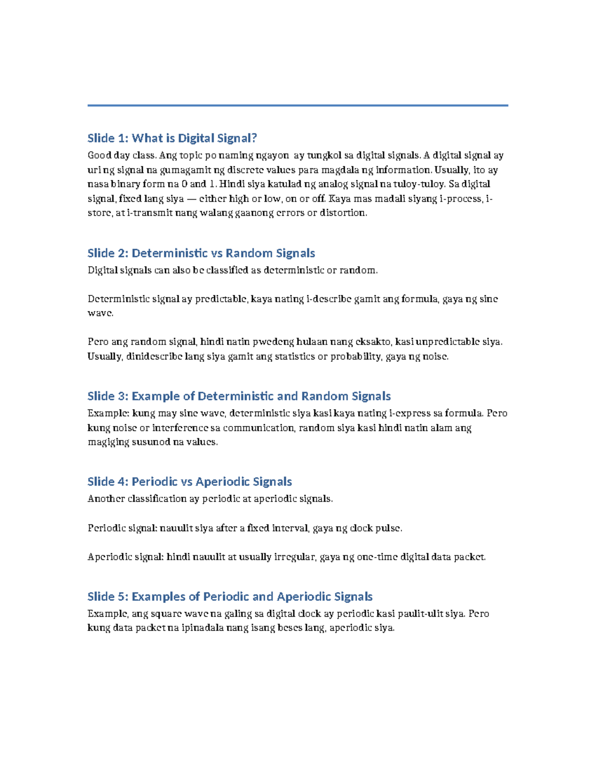Digital Signals Overview: Types and Classifications - Studocu