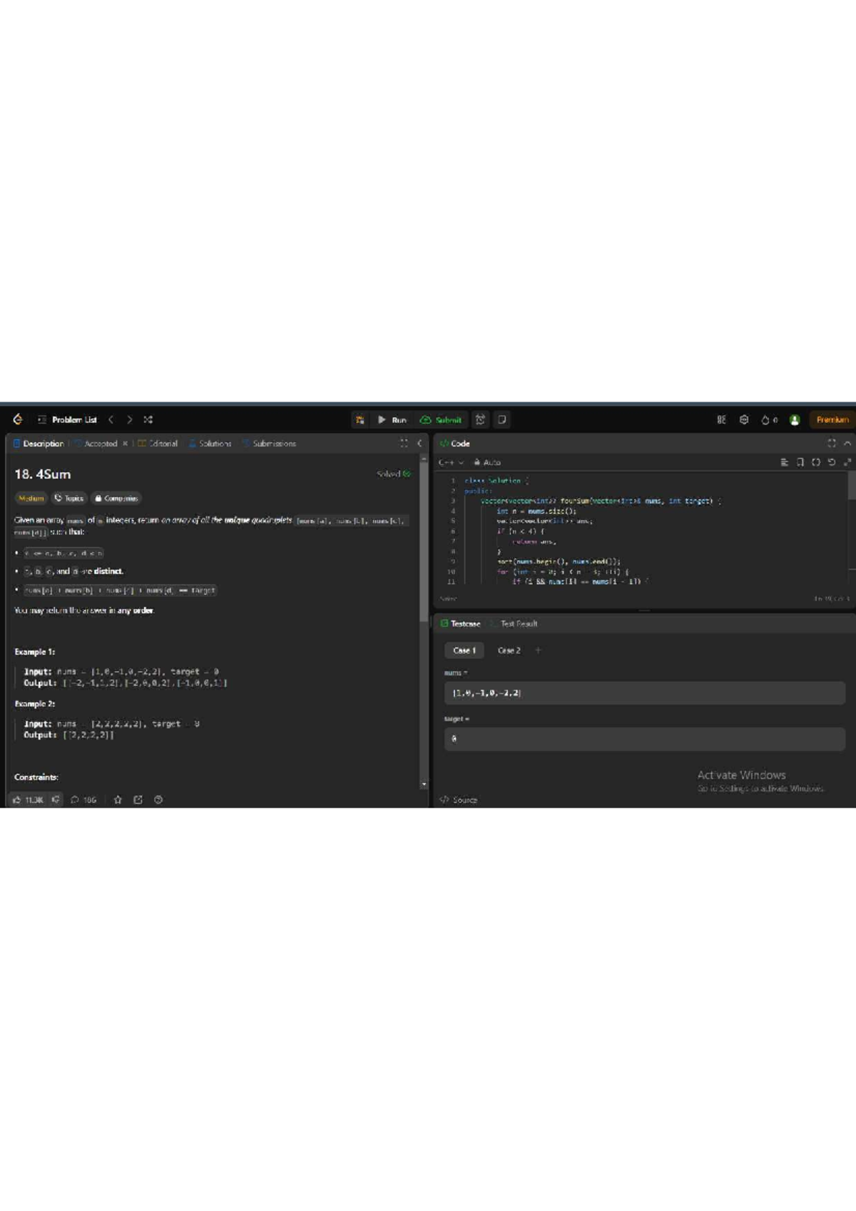 Leet Code-week4 - sdfghjkl;' - Problem List x Run Submit 88 O 0 Premium ...