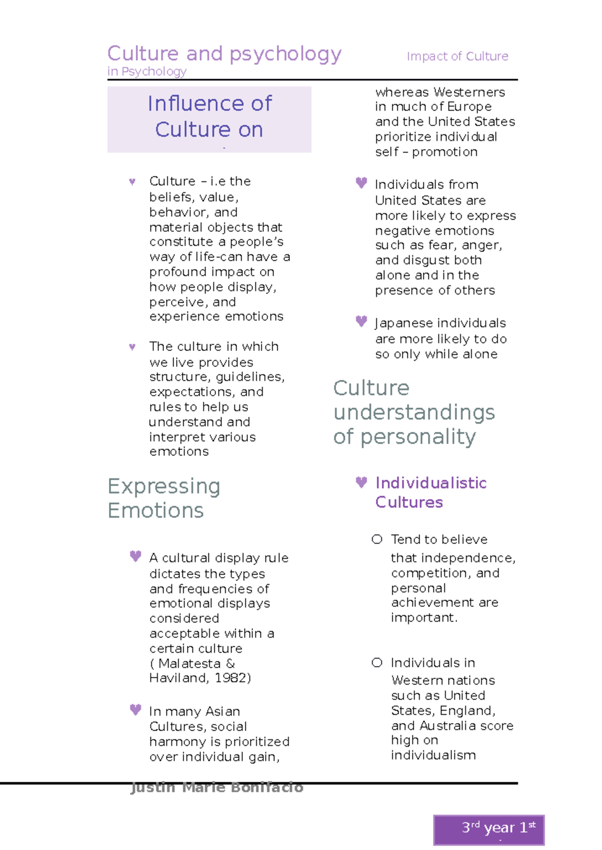 Culture and Psychology 09: Emotional Expression Across Cultures - Studocu