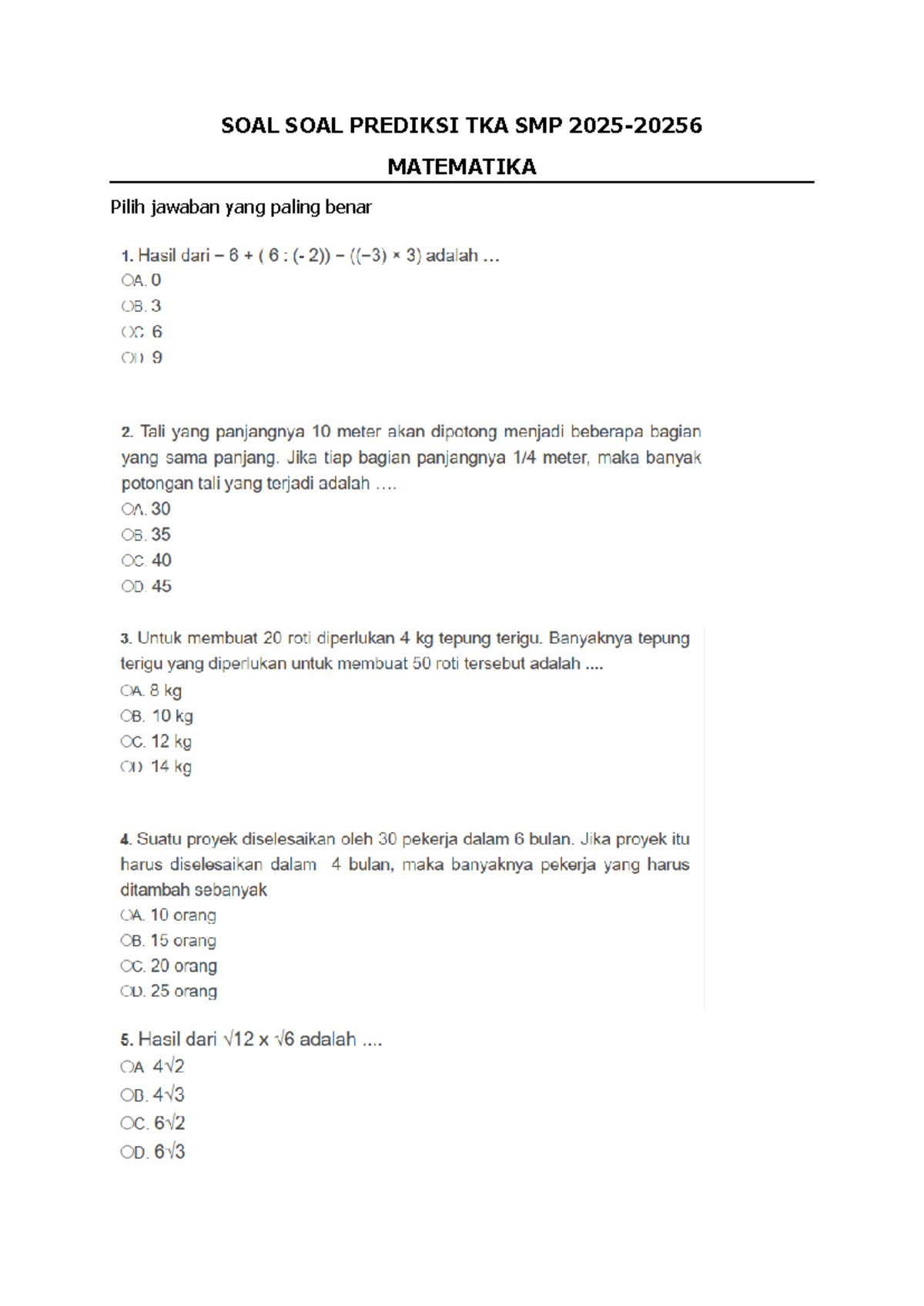 Ilide - basic math for student - Mathematiques - SOAL SOAL PREDIKSI TKA ...