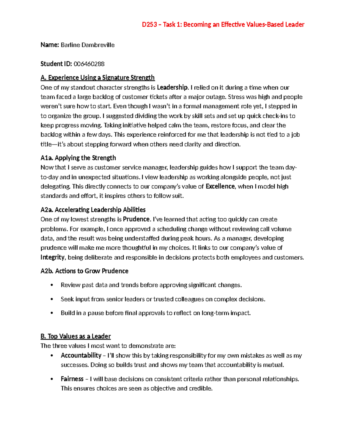 RSM3 Task 1: Becoming an Effective Values-Based Leader - Studocu