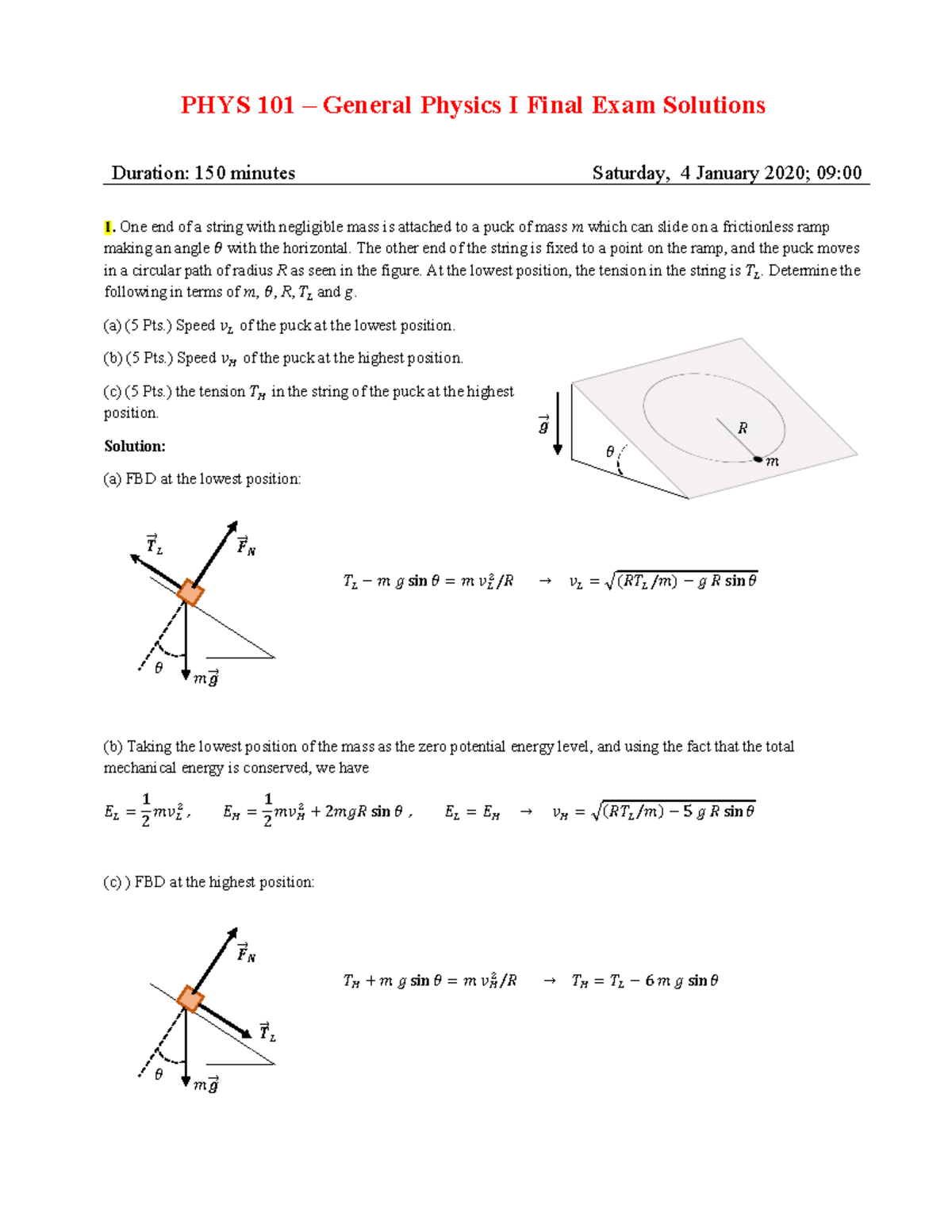 PHYS 101 - Final Exam Solutions and Problem Set Analysis - Studocu