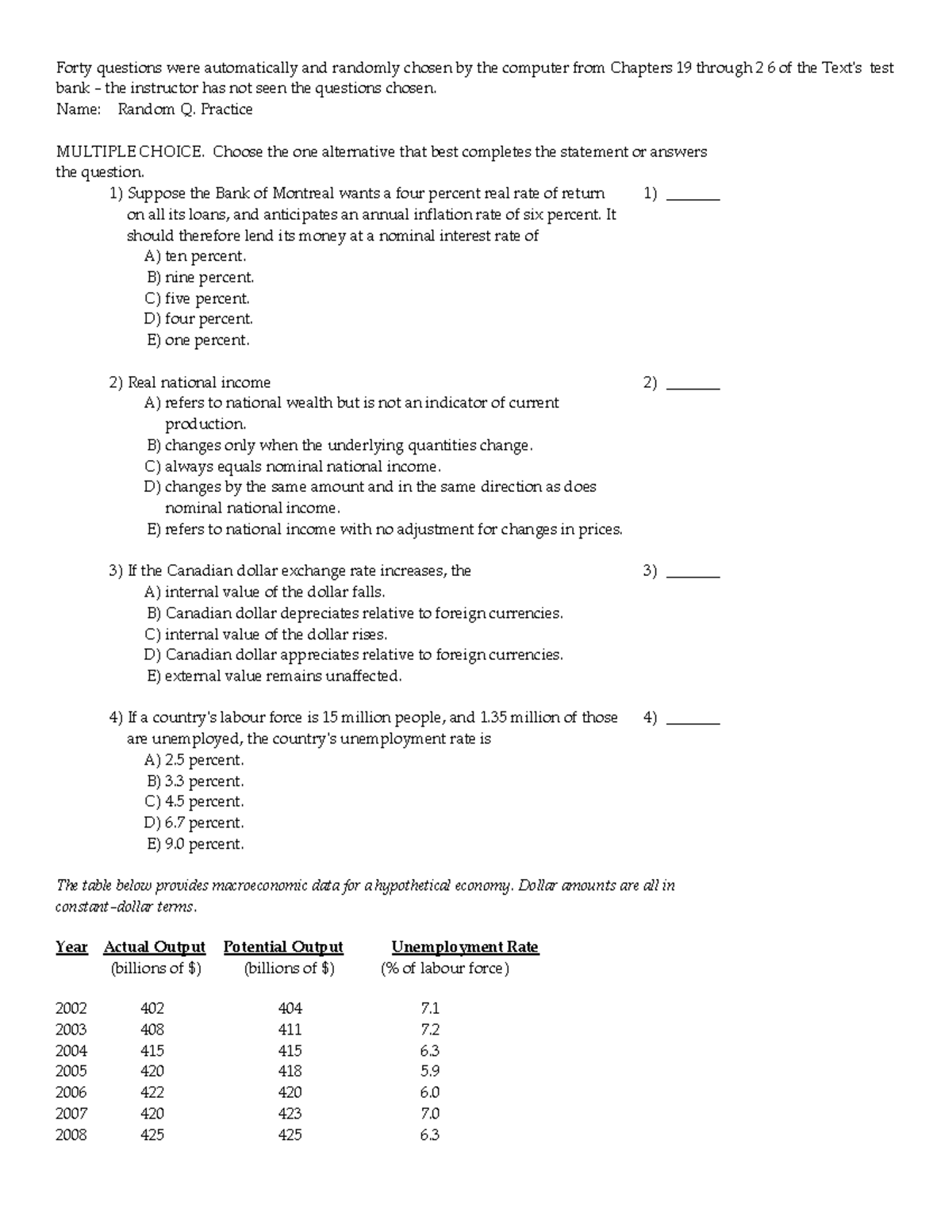Practice Exam Questions & Answers for Econ 101: Chapters 19-26 - Studocu